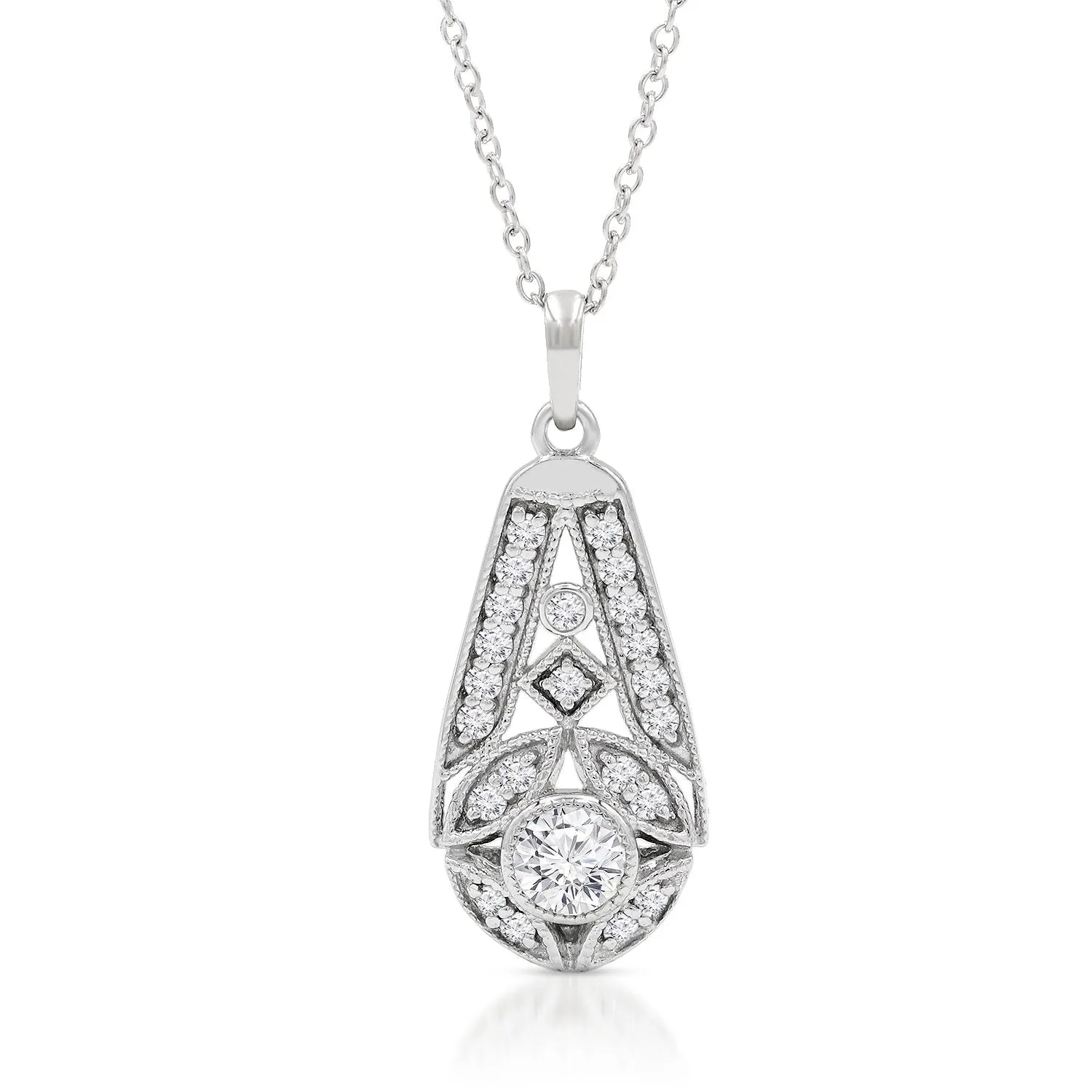 1.40 CTTW Moissanite Open Work Drop Pendant in 925 Sterling Silver