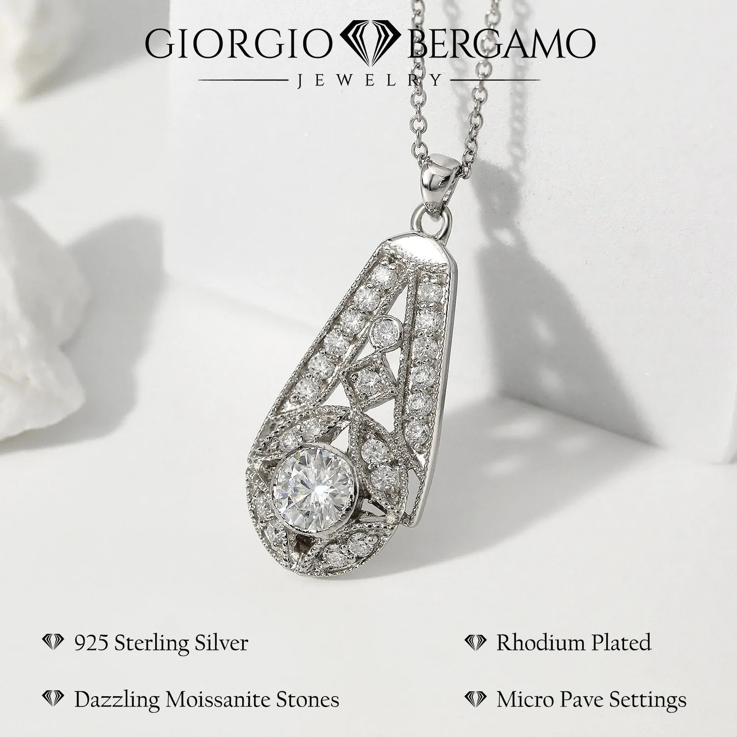 1.40 CTTW Moissanite Open Work Drop Pendant in 925 Sterling Silver