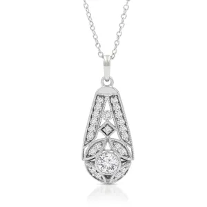 1.40 CTTW Moissanite Open Work Drop Pendant in 925 Sterling Silver