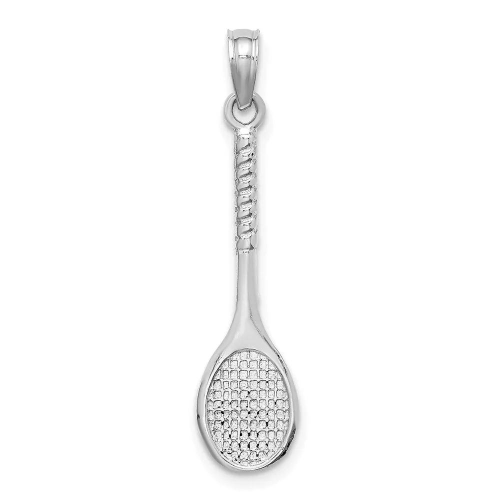 14K White Gold 3-D Tennis Racquet Pendant