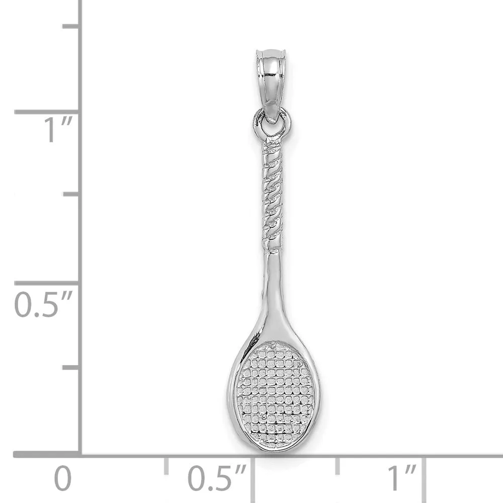 14K White Gold 3-D Tennis Racquet Pendant