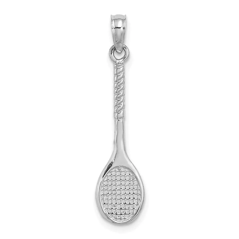 14K White Gold 3-D Tennis Racquet Pendant