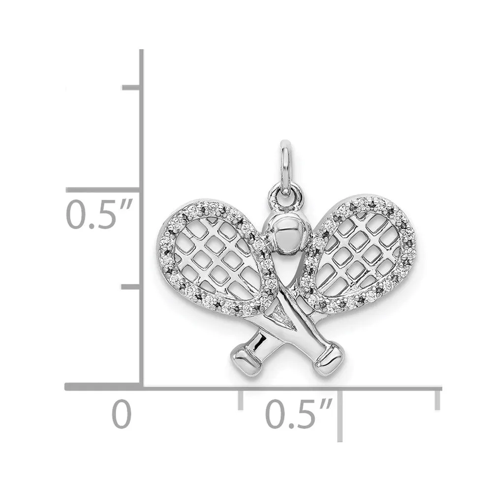 14k White Gold Diamond Rackets and Ball Pendant