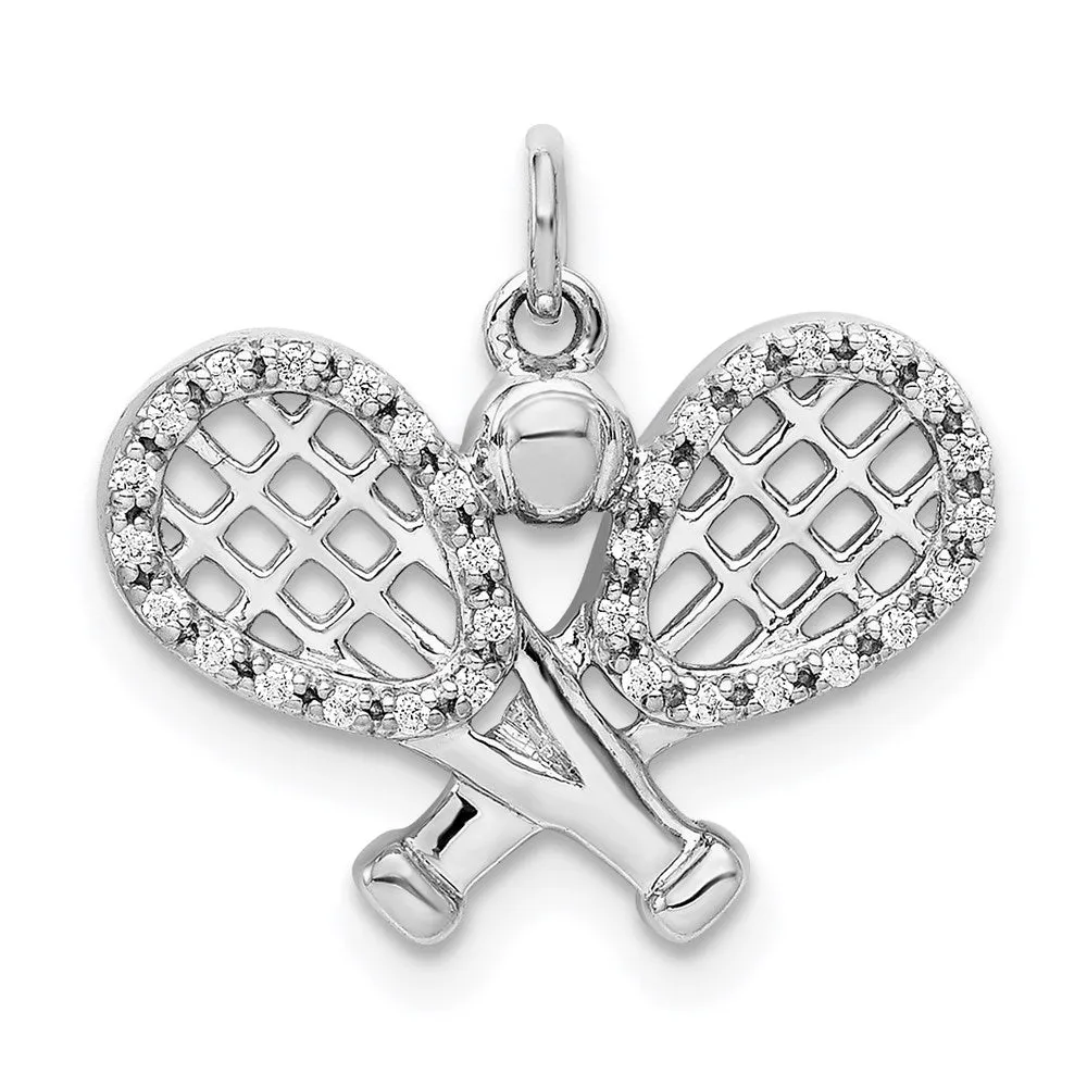 14k White Gold Diamond Rackets and Ball Pendant