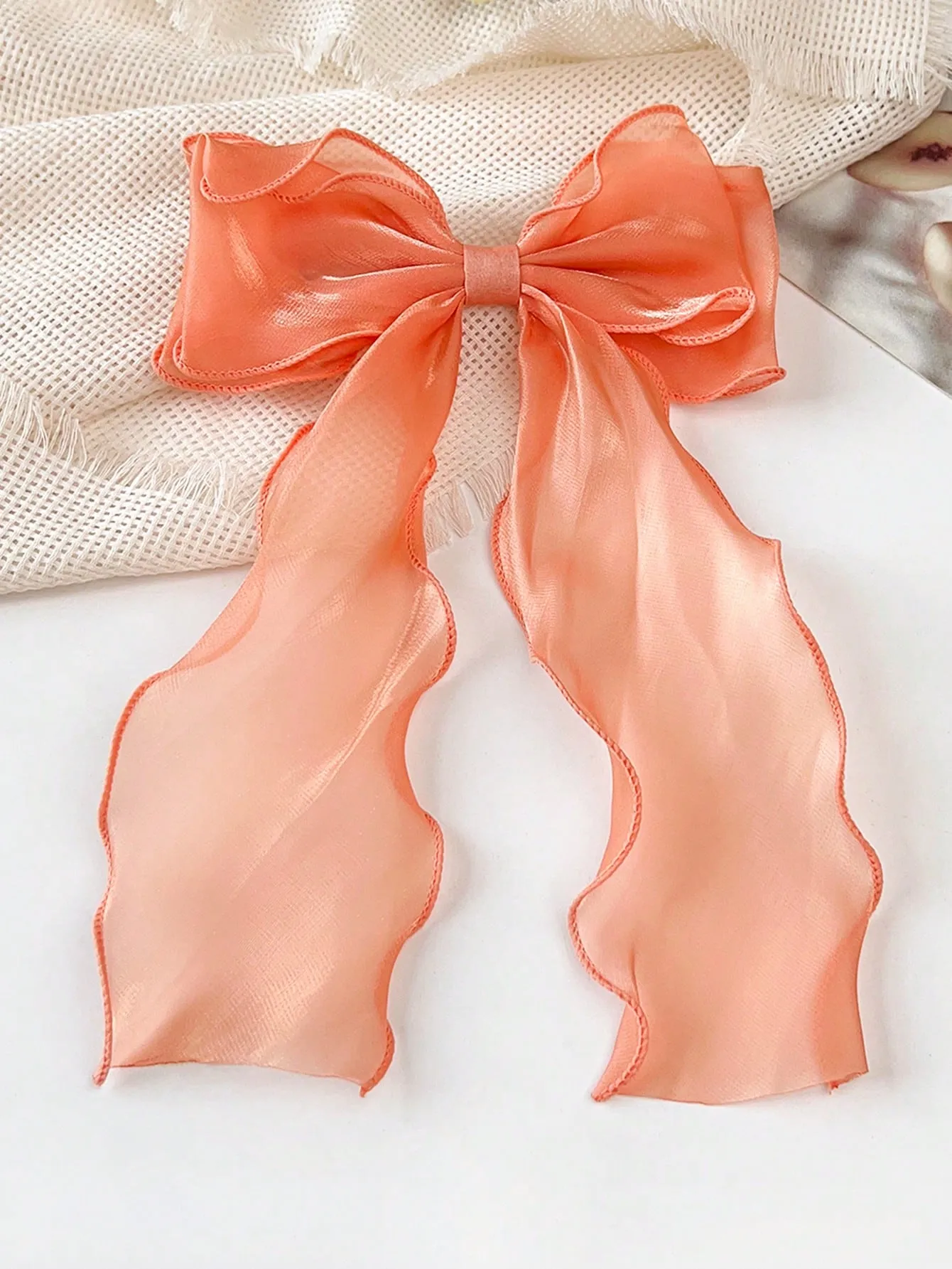 1pc Cream-Colored Hollow Out Butterfly Print Mesh Hair Clip