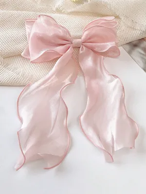 1pc Mesh Bow With Long Wavy Ribbon Spring Hair Clip- FD ⚡
