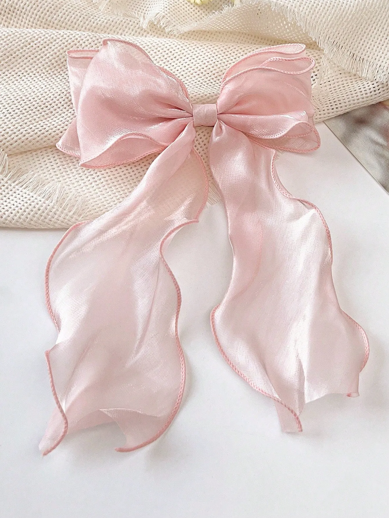 1pc Mesh Bow With Long Wavy Ribbon Spring Hair Clip- FD ⚡