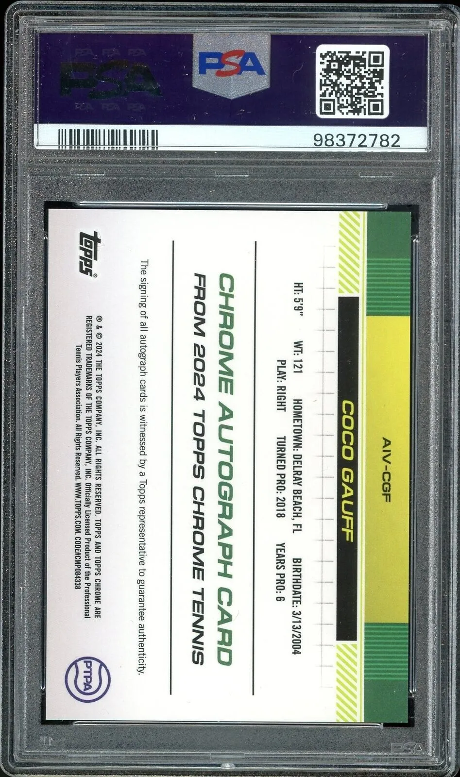 2024 Topps Chrome Tennis Coco Gauff Auto Img Variation RC PSA 10 GEM MINT Pop 3