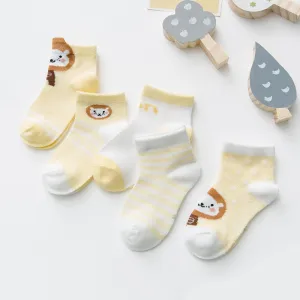 5 pairs/pack Kids Mesh Cotton Cute Socks - Blue, Green, Pink, Yellow