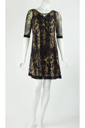 ABBEY Grommets and Ribbon 3/4 Sleeves A-Line Trapeze Dress