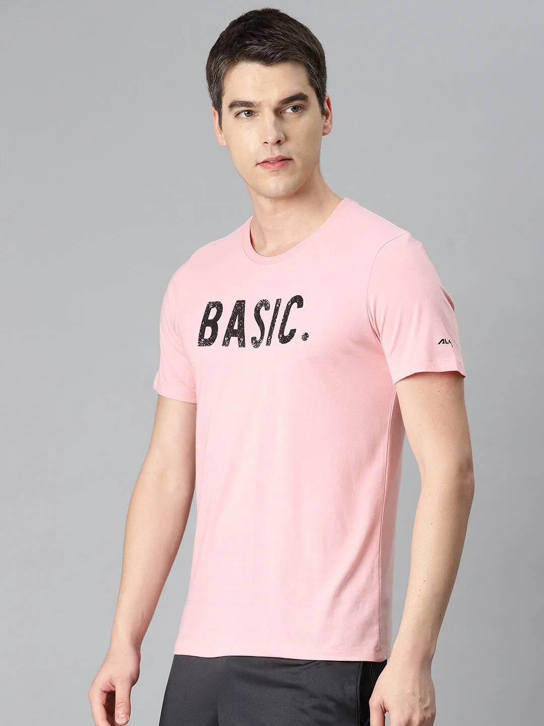 Alcis Men Pink Typography Printed Sports T-shirt