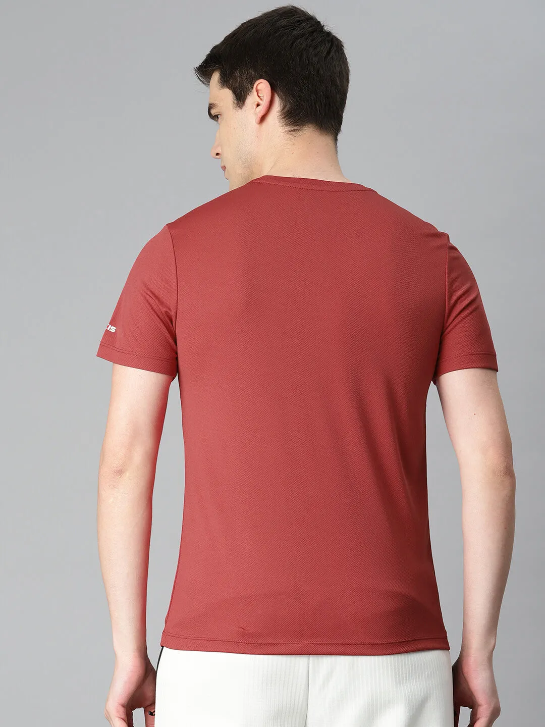Alcis Men Red Typography Printed Anti Static Slim Fit Sports T-shirt