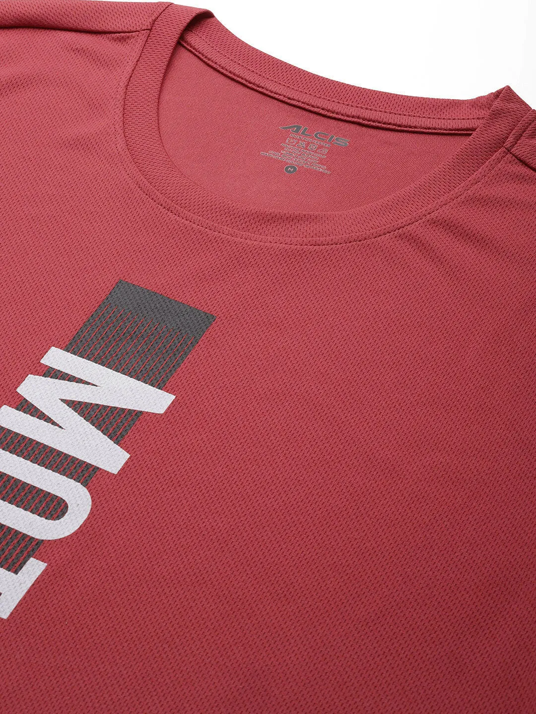 Alcis Men Red Typography Printed Anti Static Slim Fit Sports T-shirt