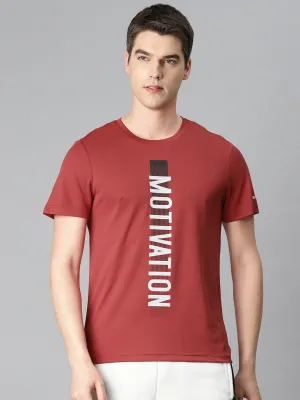 Alcis Men Red Typography Printed Anti Static Slim Fit Sports T-shirt