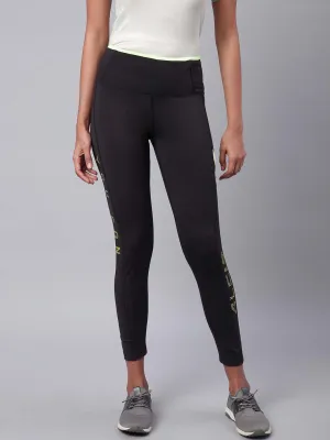 Alcis Women Black Drytech  Solid Cropped Training Tights