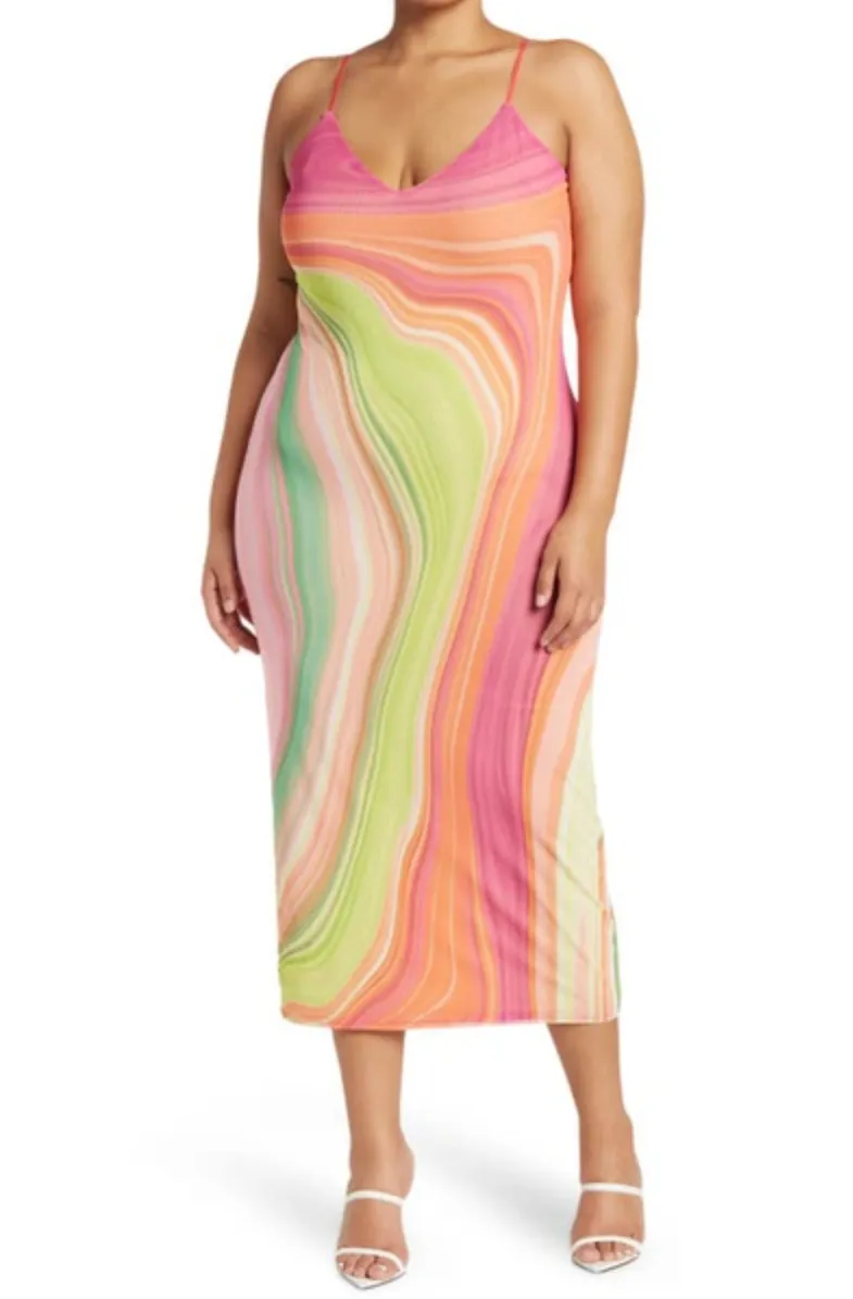 AMINA POWER MESH MIDI SLIP DRESS