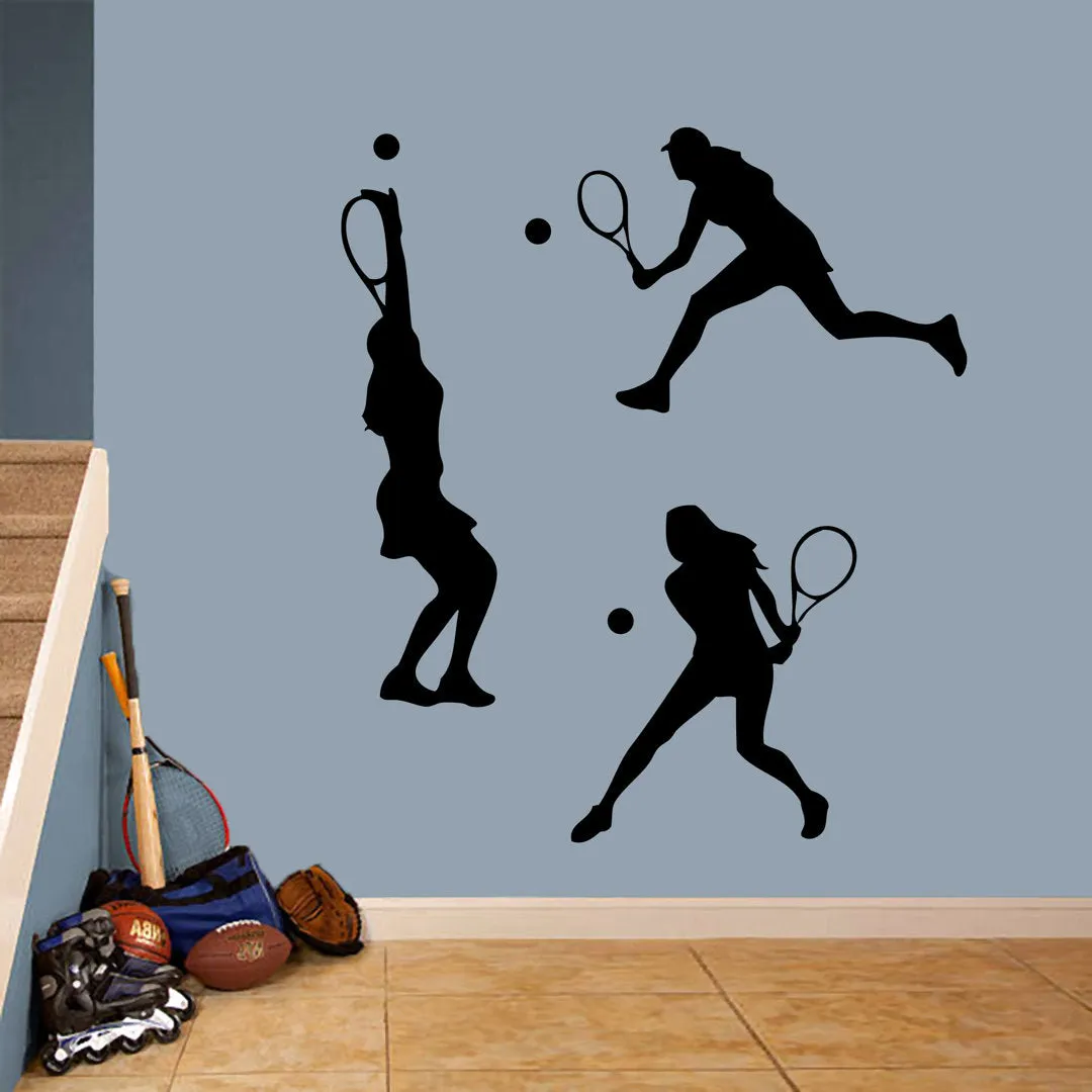 Angleterre Tennis Girl 3 Piece Wall Decal Set Winston Porter Color: Black