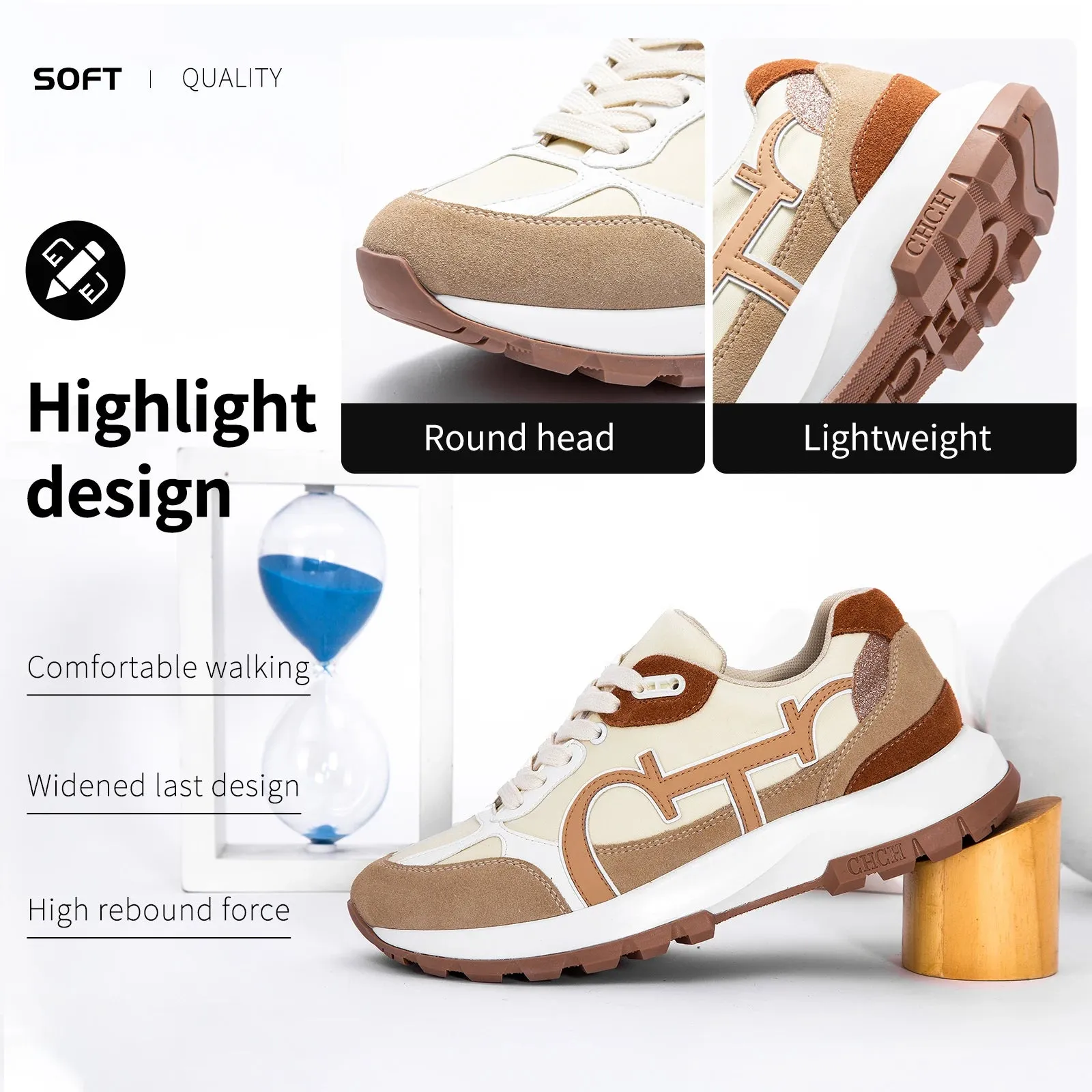 Apricot Lace-Up Women's Tennis & Walking Shoes