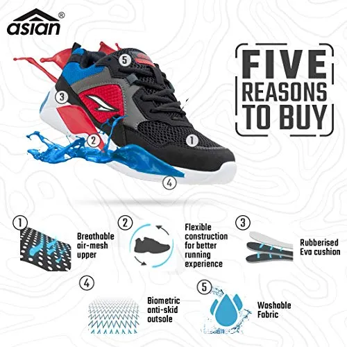 ASIAN Sneaker-03 Black Running Shoes,Sports Shoes,Stylish Casual Sneakers,Walking, Gym, Trekking, Hiking & Party for Men UK-9