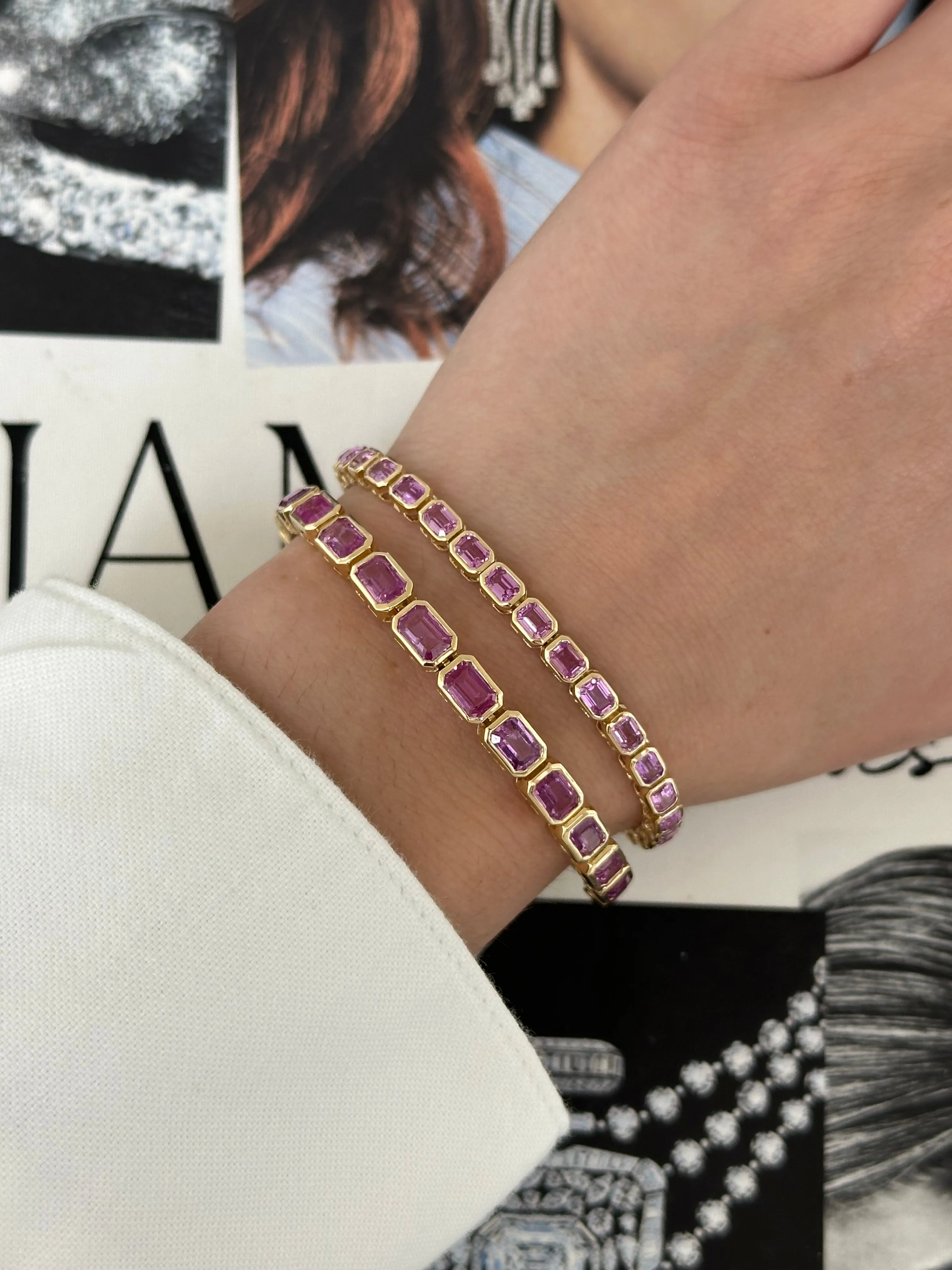 Bezel Pink Sapphire Emerald Tennis Bracelet