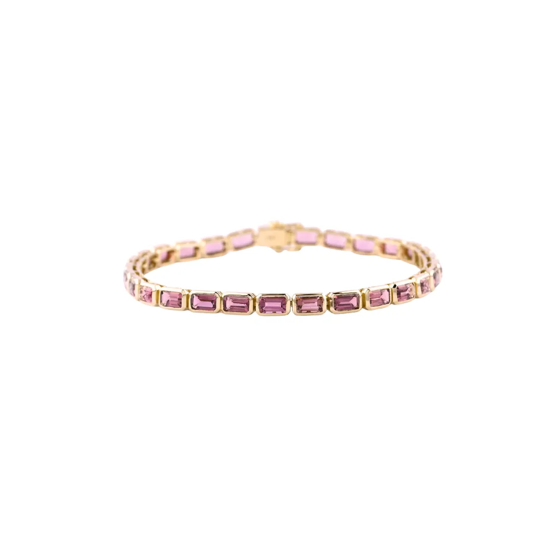 Bezel Pink Sapphire Emerald Tennis Bracelet