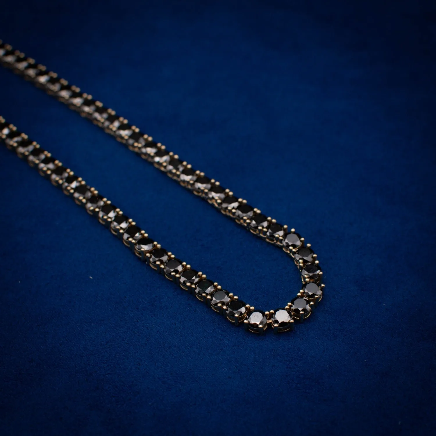 Black Moissanite Onyx Diamond Sterling Silver Tennis Chain in White/Yellow Gold