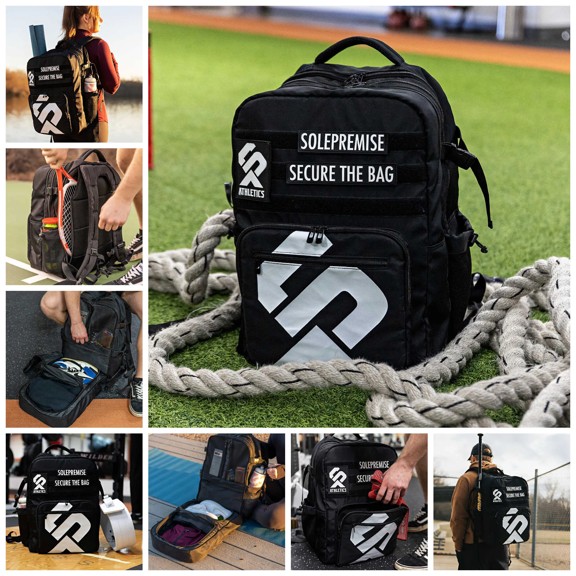 Black Sports Gym Backpack with Shoe Compartments