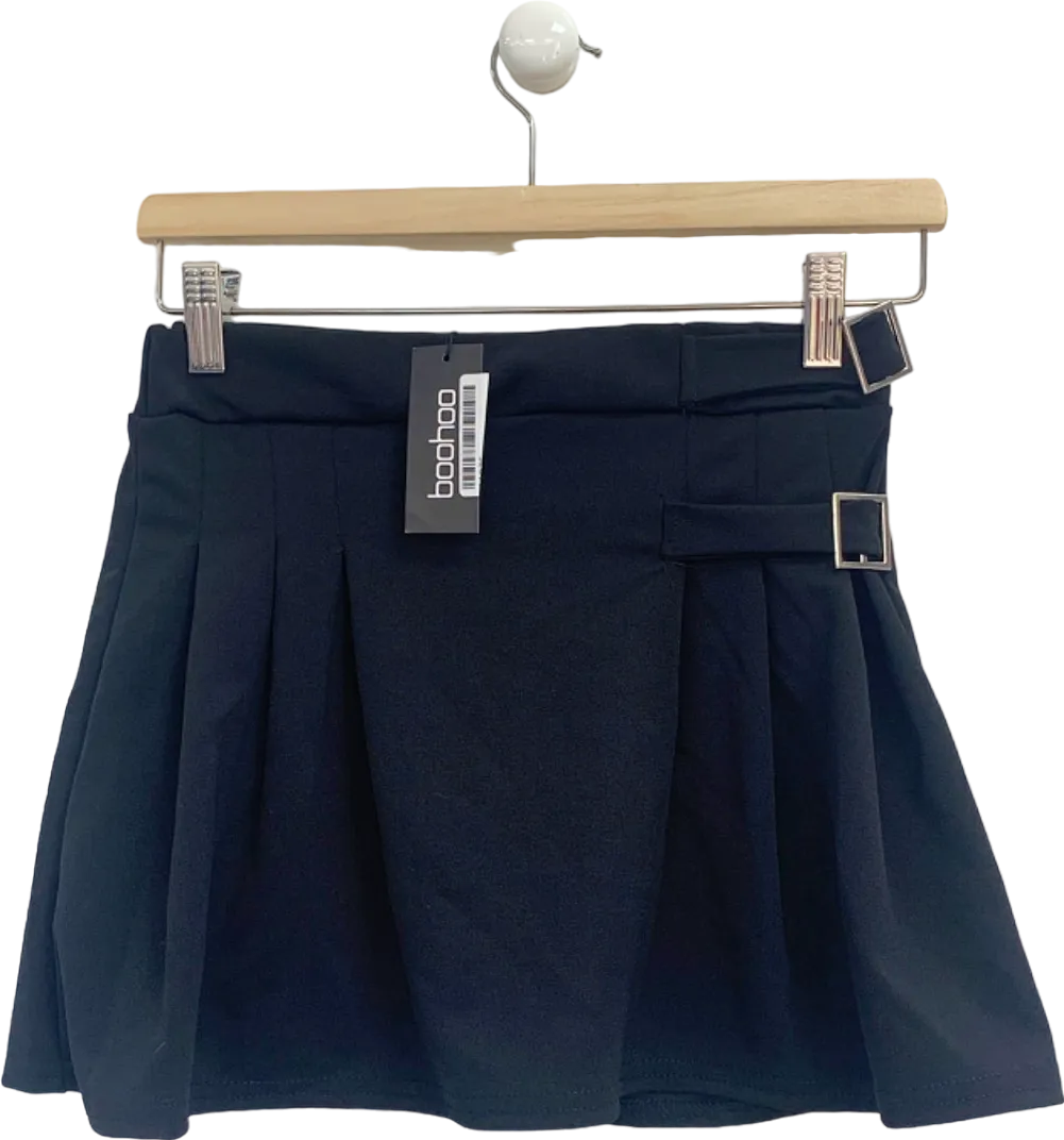Boohoo Black Crepe Pleated Buckle Detail Tennis Skirt UK 10