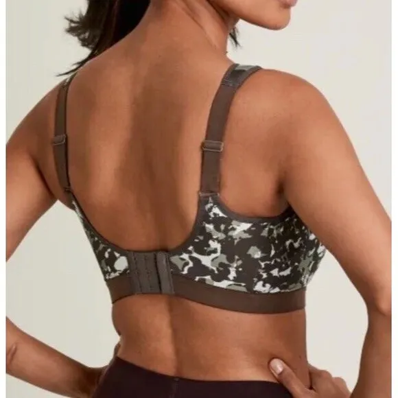 BRAVISSIMO ASTRID HIGH IMPACT SPORTS BRA CAMO WIRELESS NON PADDED 32F NEW