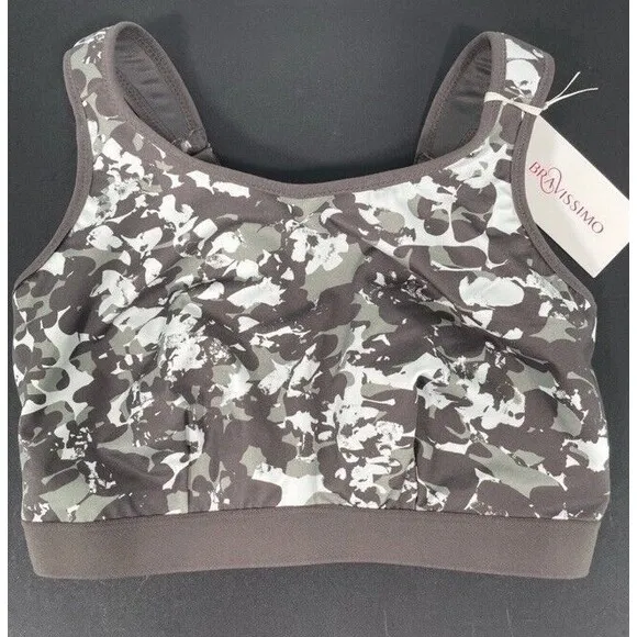 BRAVISSIMO ASTRID HIGH IMPACT SPORTS BRA CAMO WIRELESS NON PADDED 32F NEW