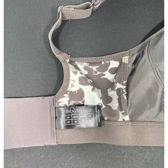 BRAVISSIMO ASTRID HIGH IMPACT SPORTS BRA CAMO WIRELESS NON PADDED 32F NEW