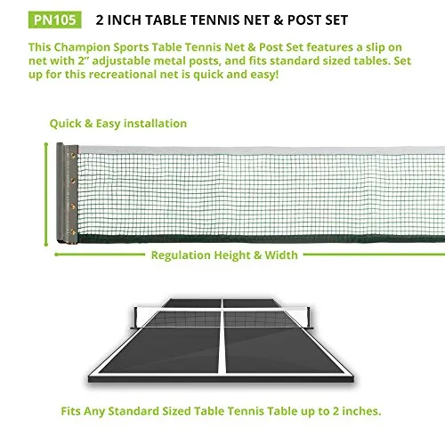Champion Sports Table Tennis Net & Post Set, 2"