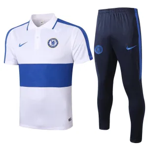 Chelsea Prematch Polo Tracksuit | White Blue Navy Blue