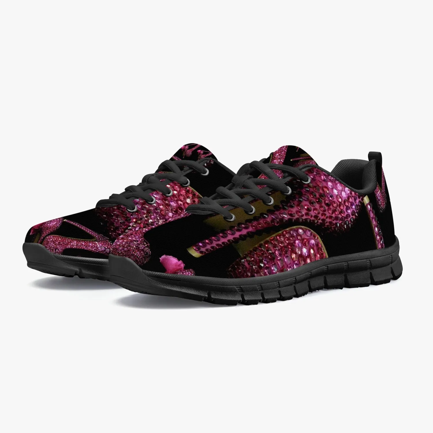Classic Lightweight Mesh Sneakers - White/Black 'Pink crystals shoes'
