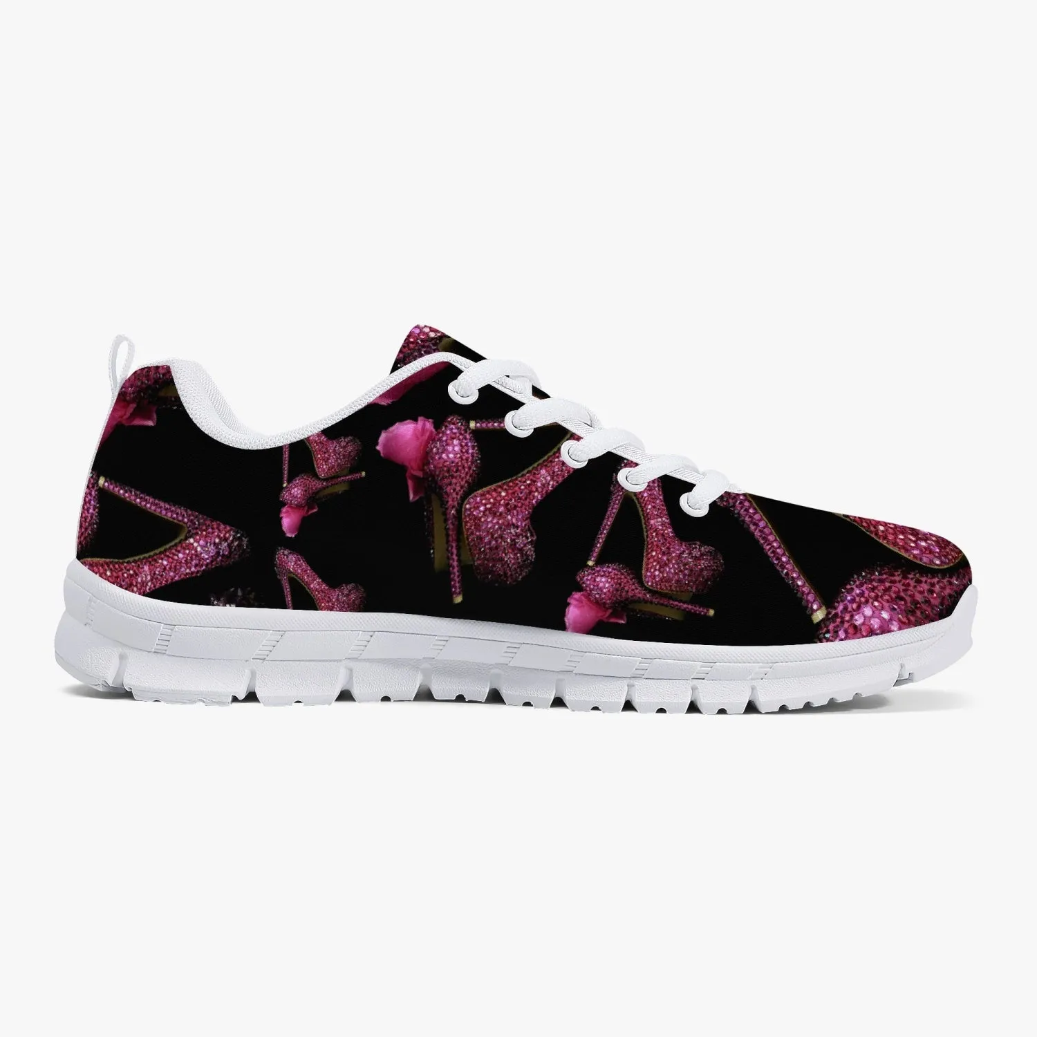 Classic Lightweight Mesh Sneakers - White/Black 'Pink crystals shoes'