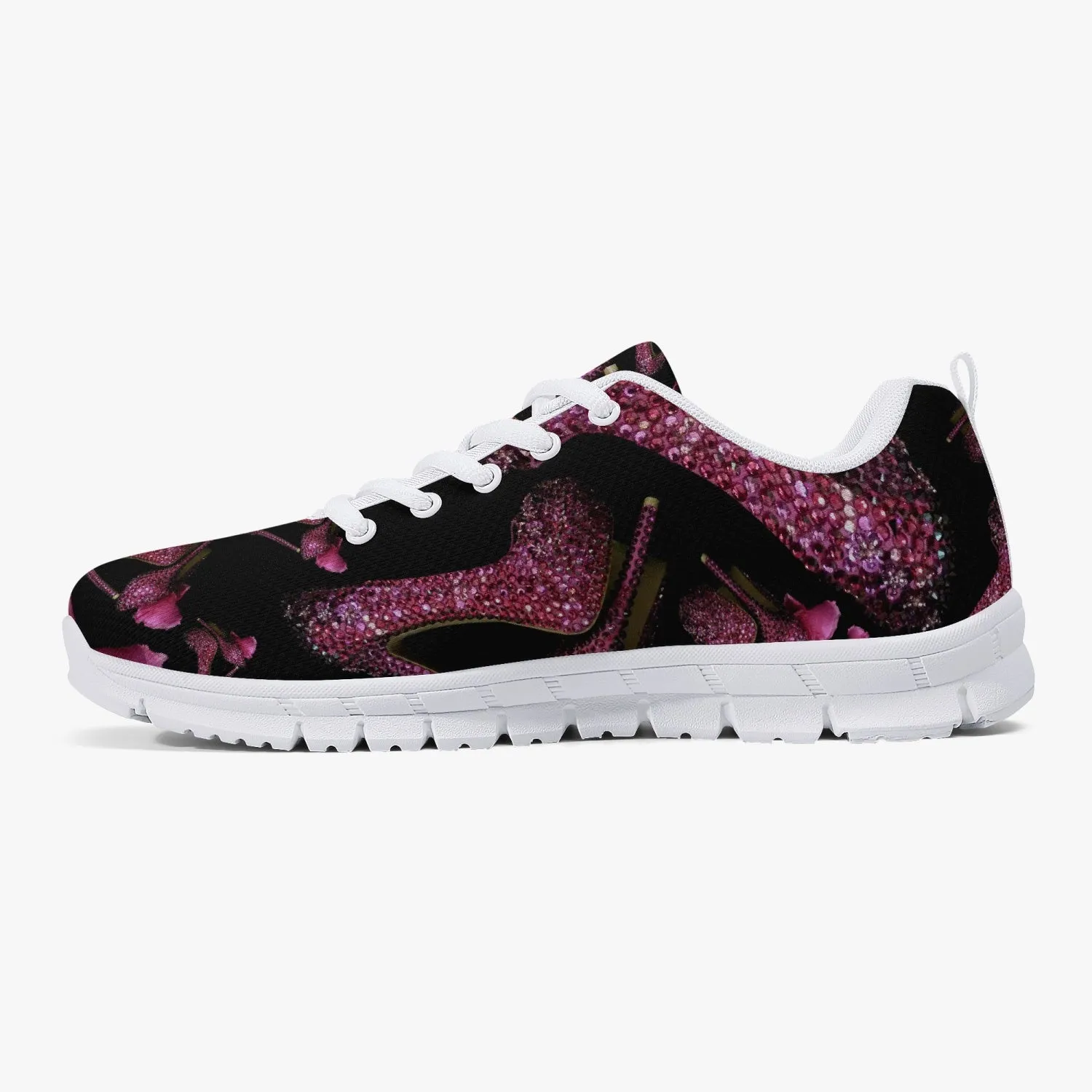 Classic Lightweight Mesh Sneakers - White/Black 'Pink crystals shoes'