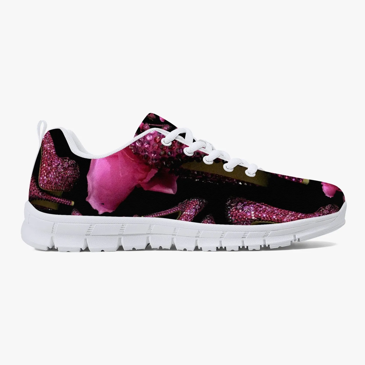 Classic Lightweight Mesh Sneakers - White/Black 'Pink crystals shoes'