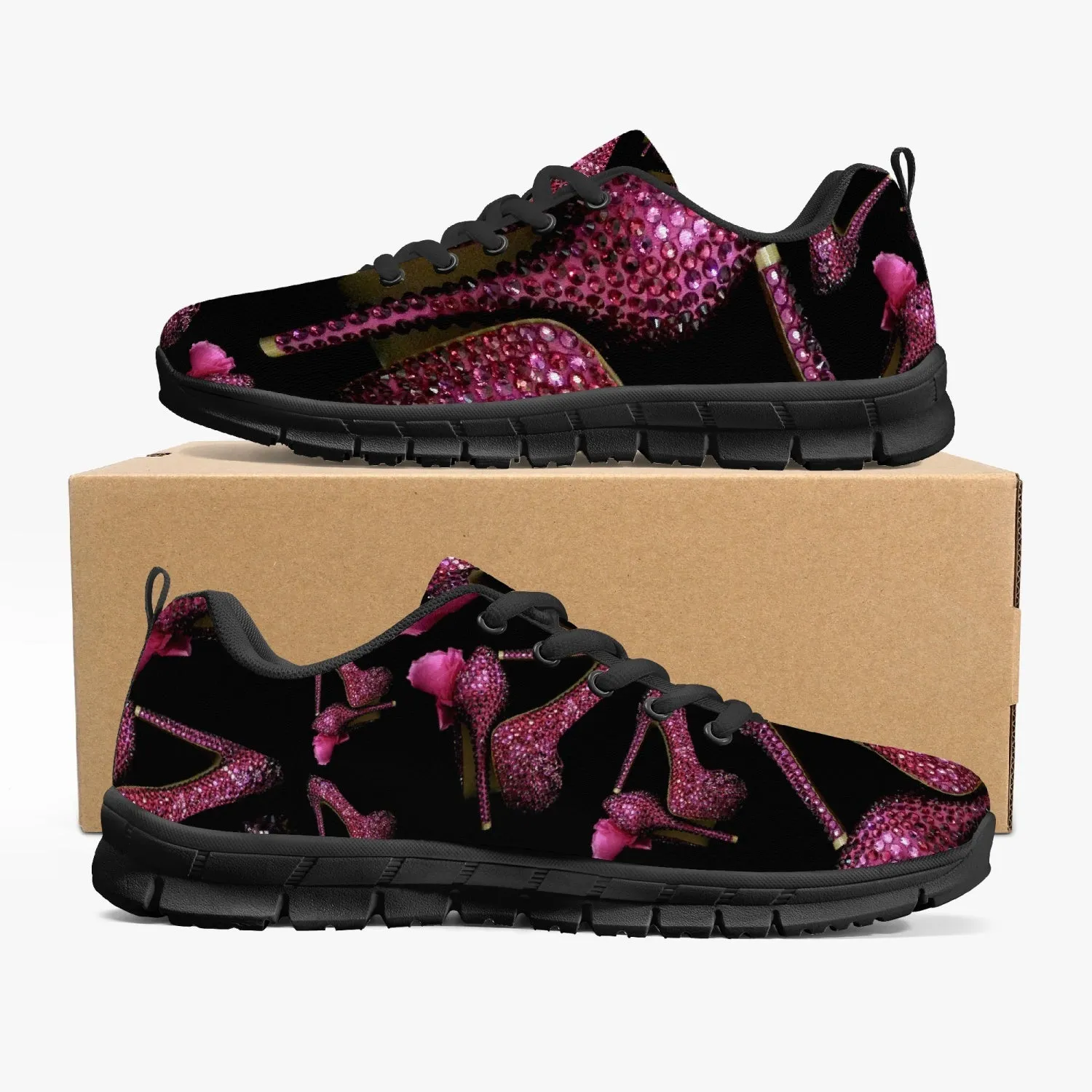 Classic Lightweight Mesh Sneakers - White/Black 'Pink crystals shoes'