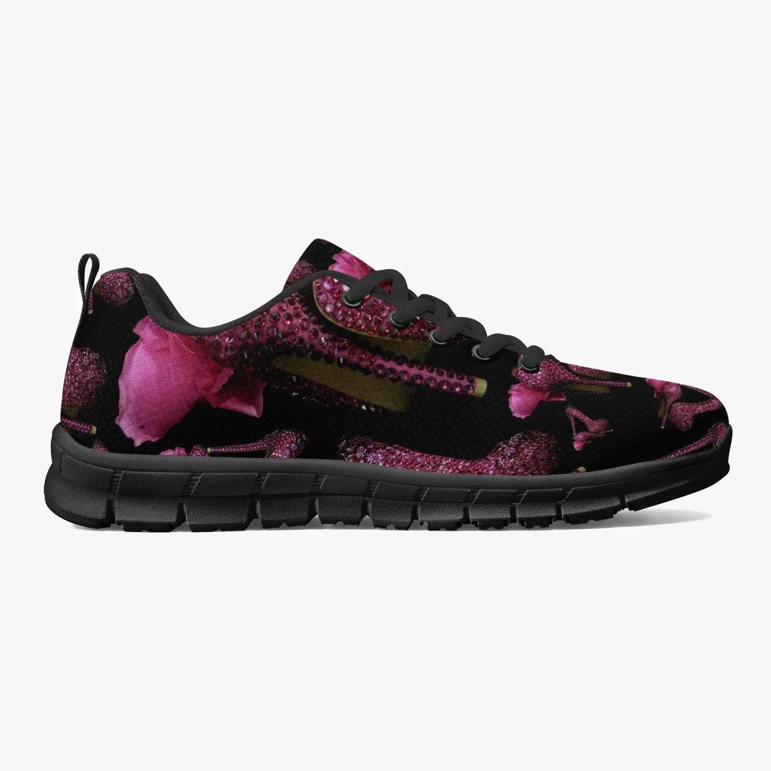Classic Lightweight Mesh Sneakers - White/Black 'Pink crystals shoes'