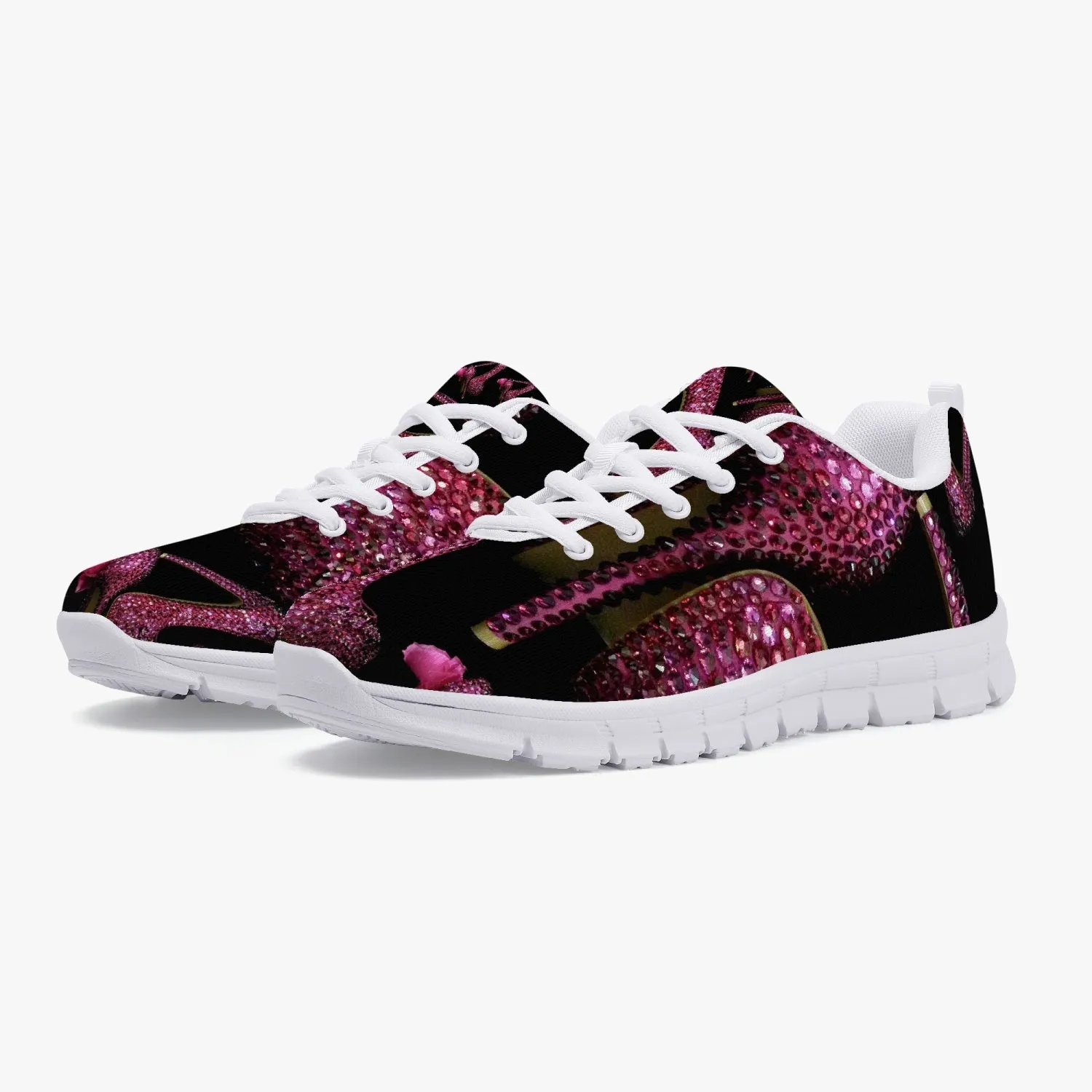 Classic Lightweight Mesh Sneakers - White/Black 'Pink crystals shoes'