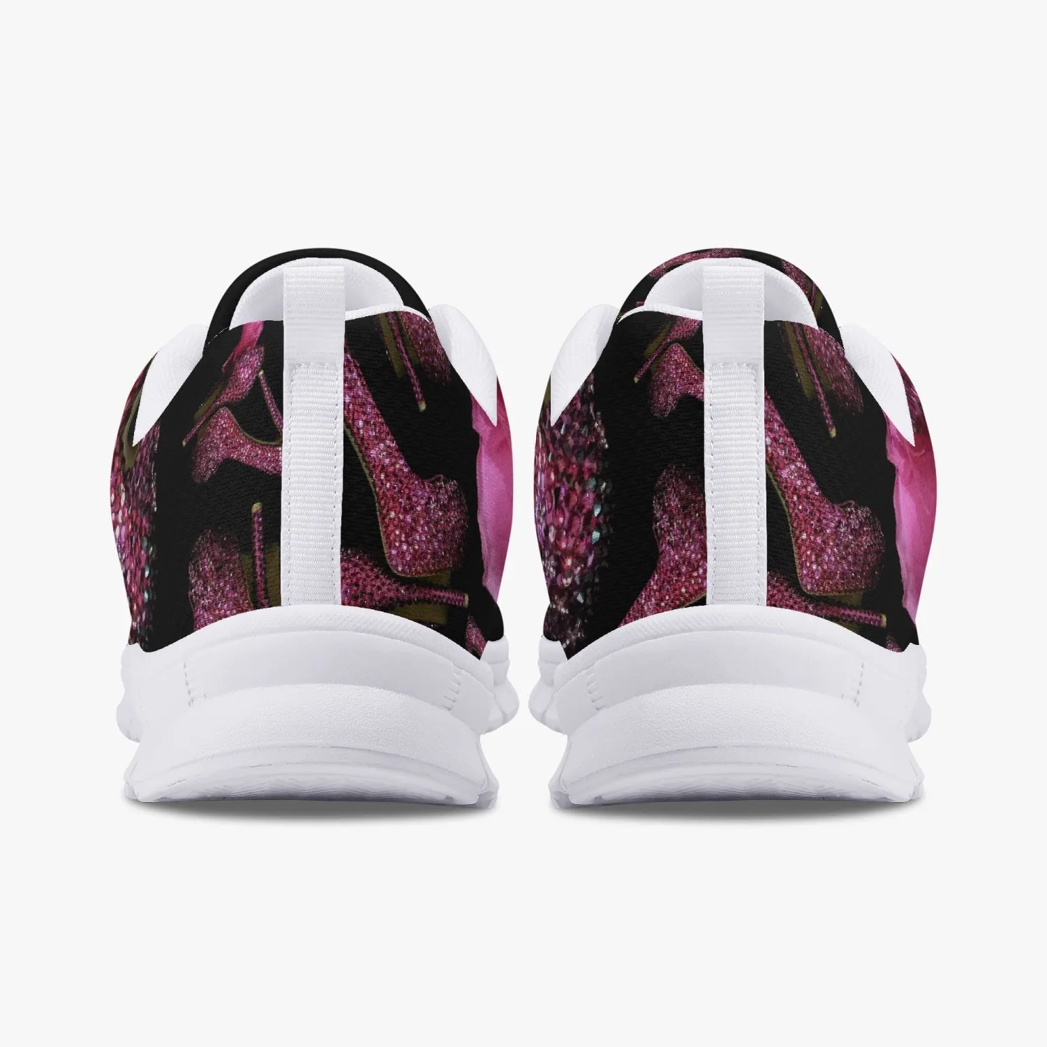 Classic Lightweight Mesh Sneakers - White/Black 'Pink crystals shoes'