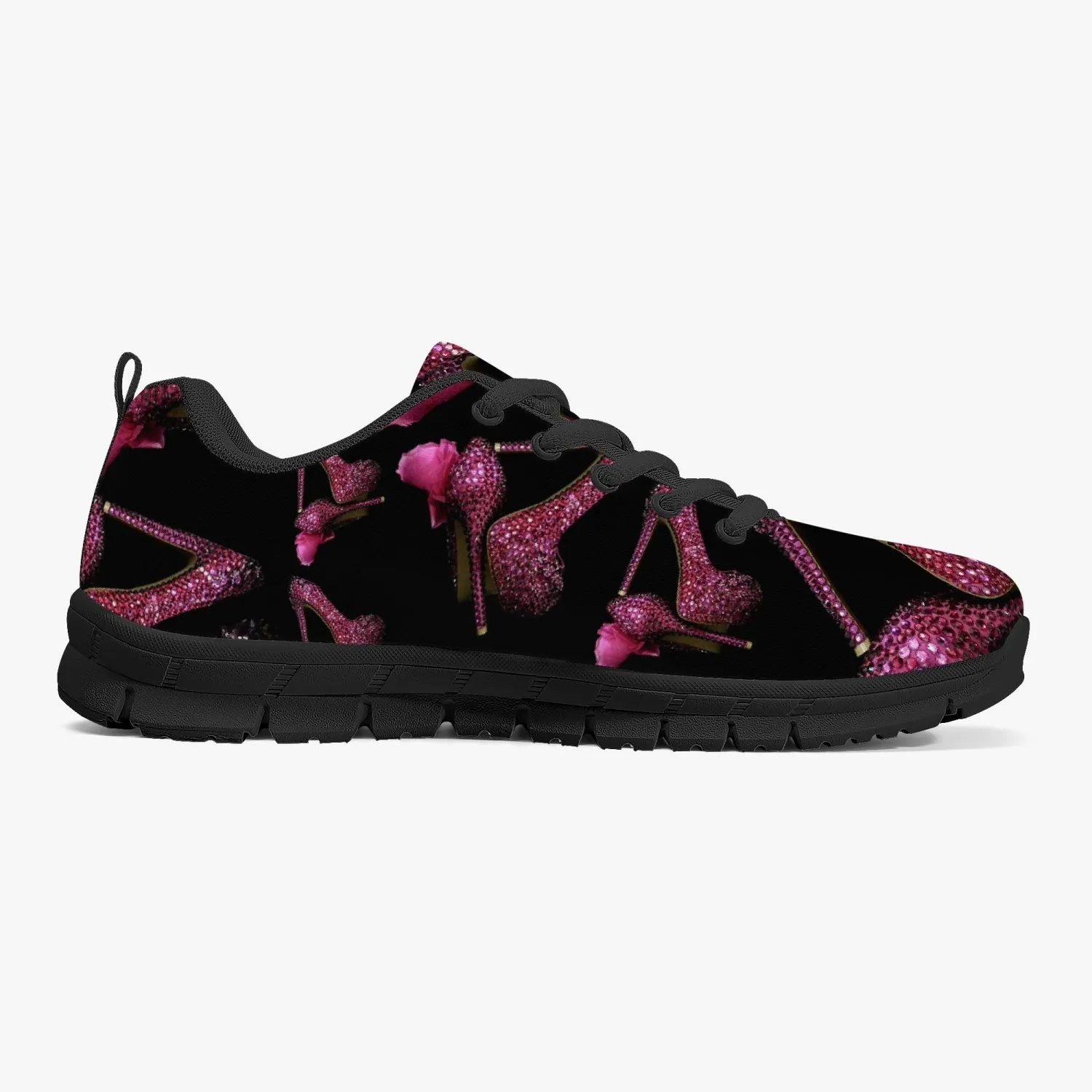 Classic Lightweight Mesh Sneakers - White/Black 'Pink crystals shoes'