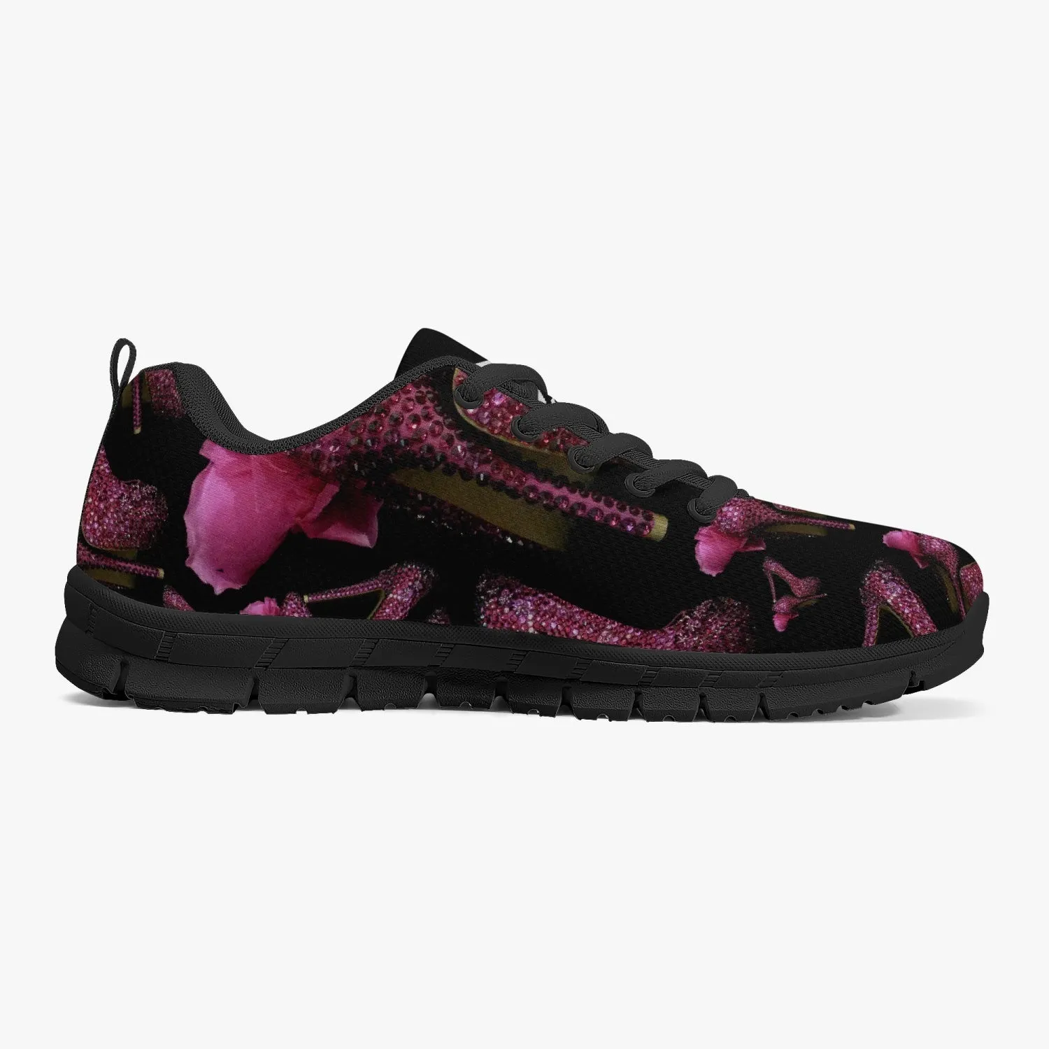 Classic Lightweight Mesh Sneakers - White/Black 'Pink crystals shoes'