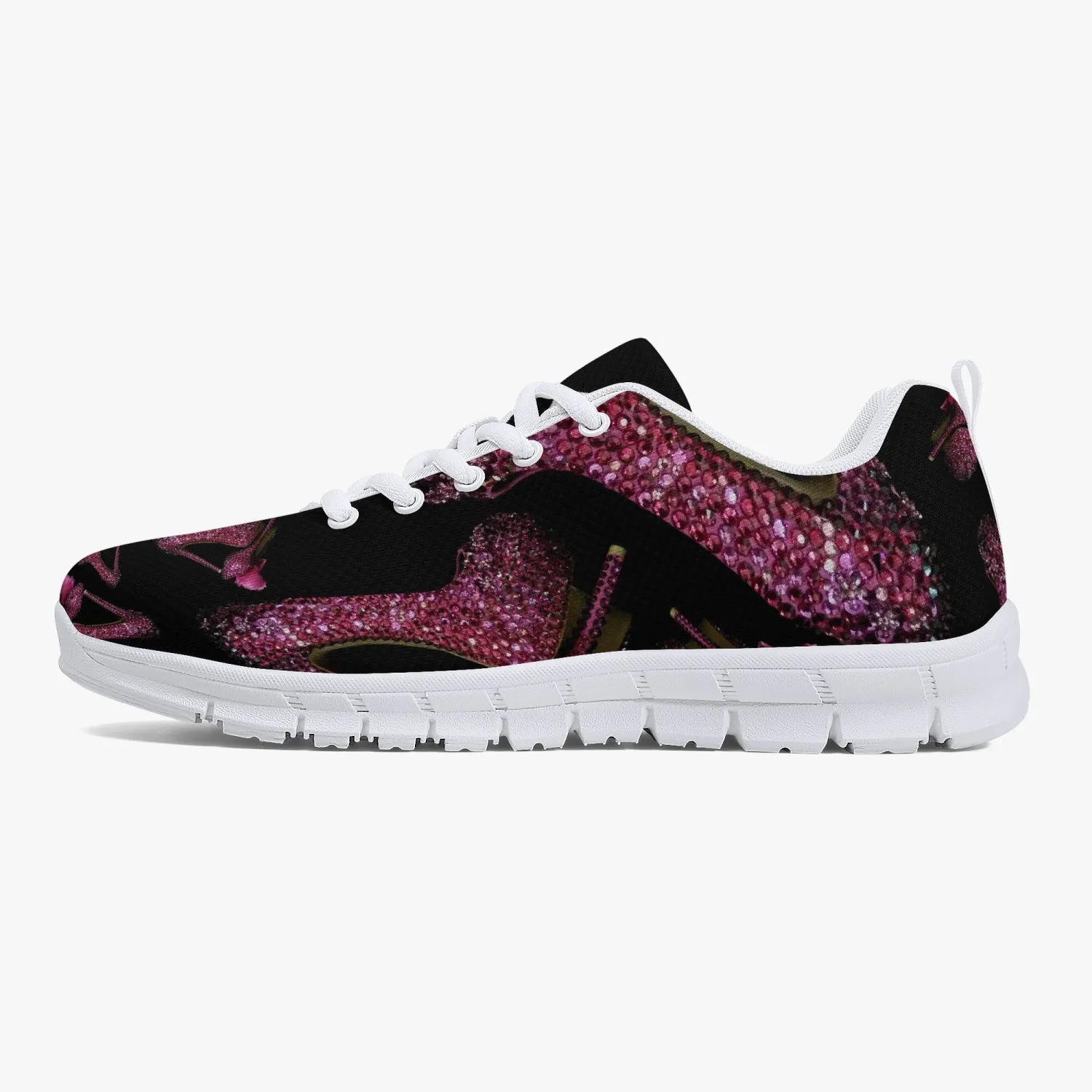 Classic Lightweight Mesh Sneakers - White/Black 'Pink crystals shoes'