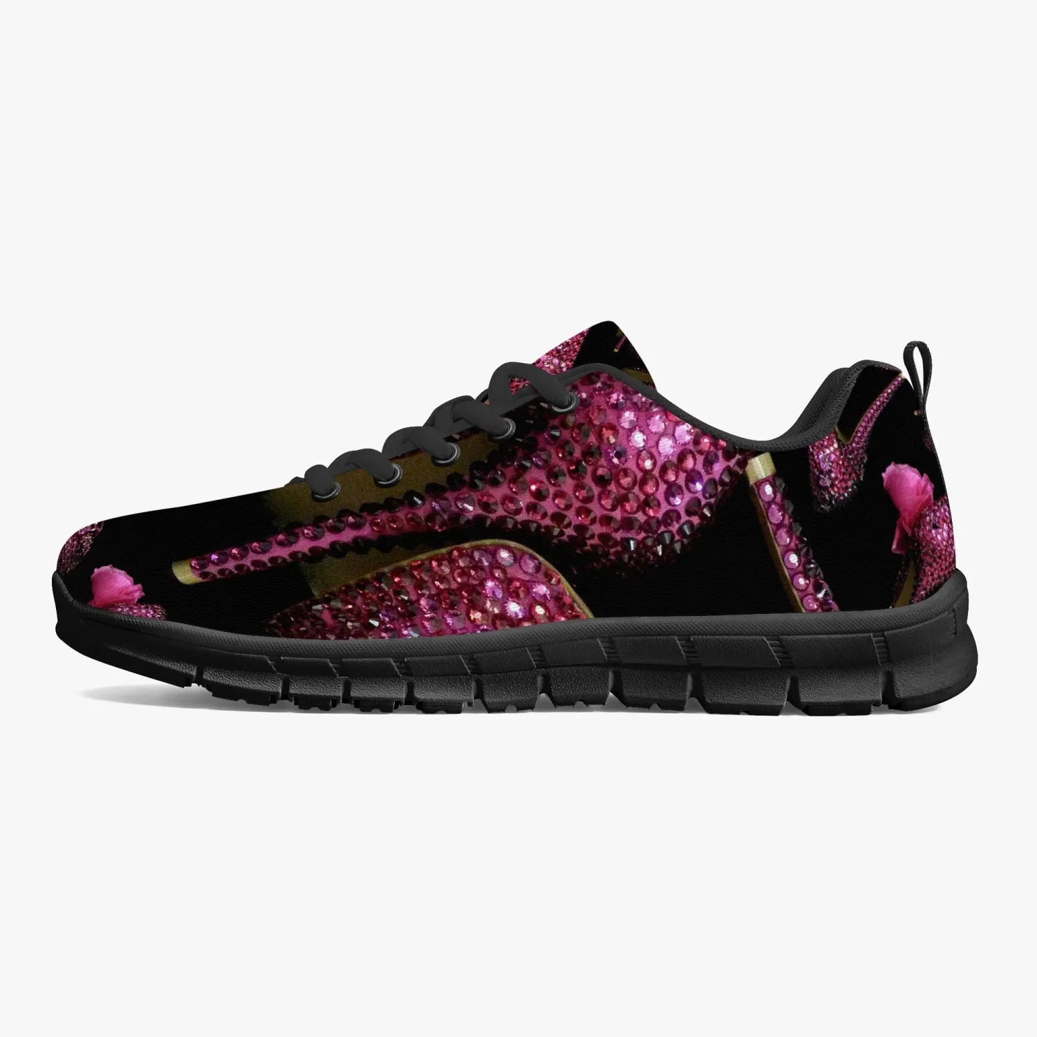 Classic Lightweight Mesh Sneakers - White/Black 'Pink crystals shoes'