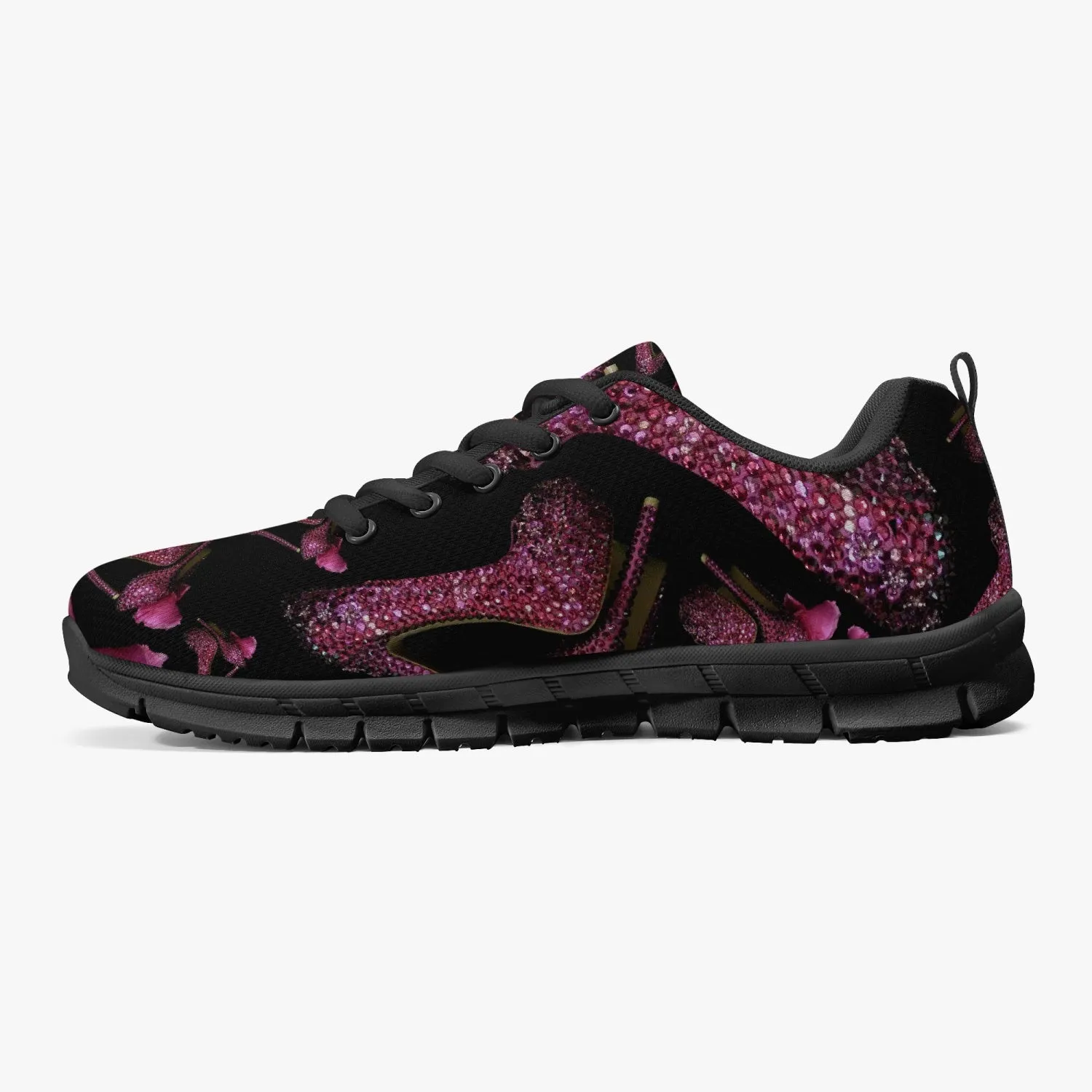 Classic Lightweight Mesh Sneakers - White/Black 'Pink crystals shoes'