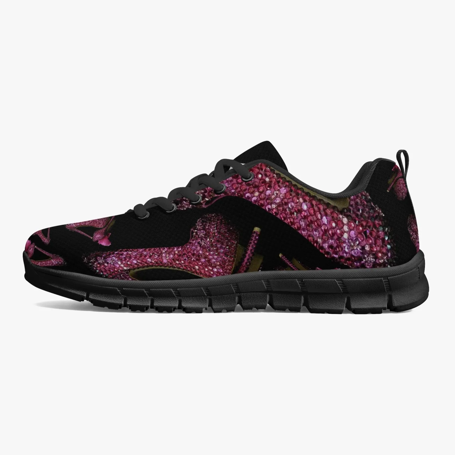 Classic Lightweight Mesh Sneakers - White/Black 'Pink crystals shoes'