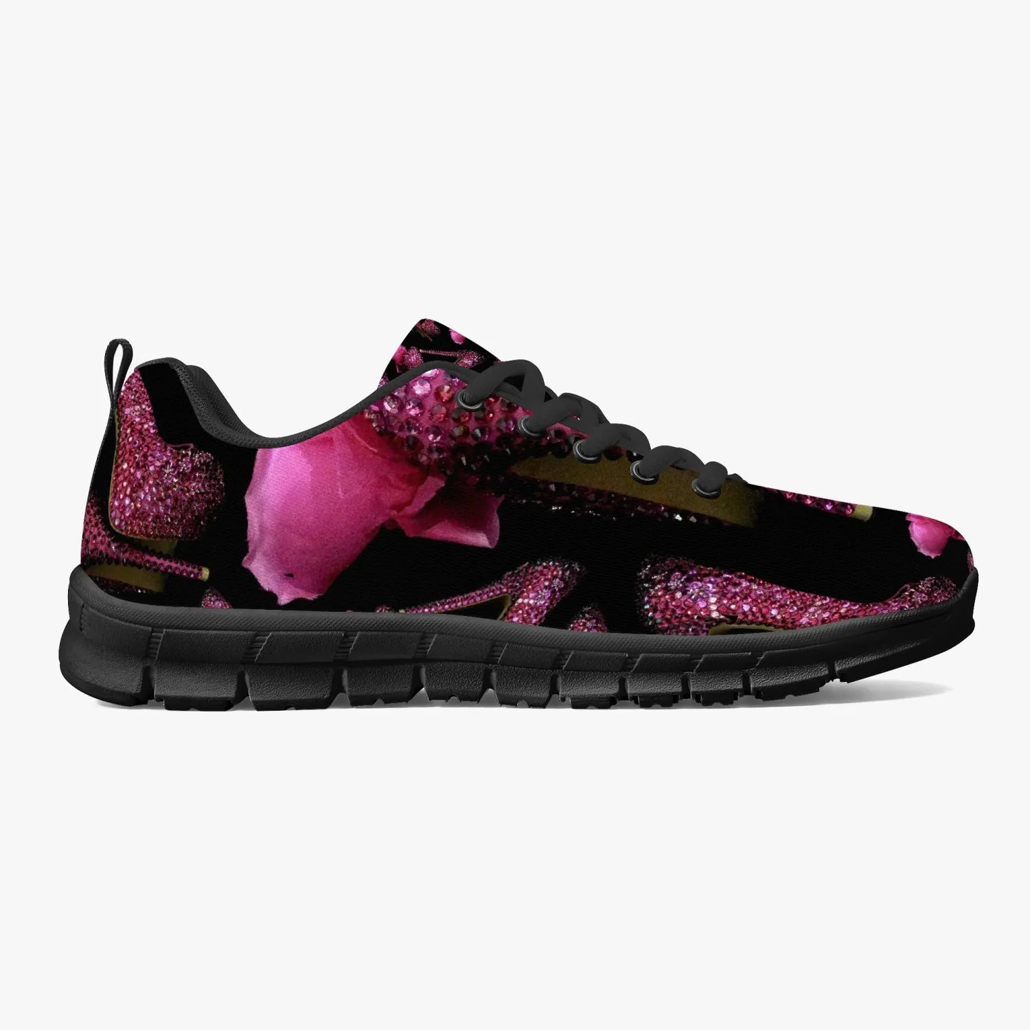 Classic Lightweight Mesh Sneakers - White/Black 'Pink crystals shoes'