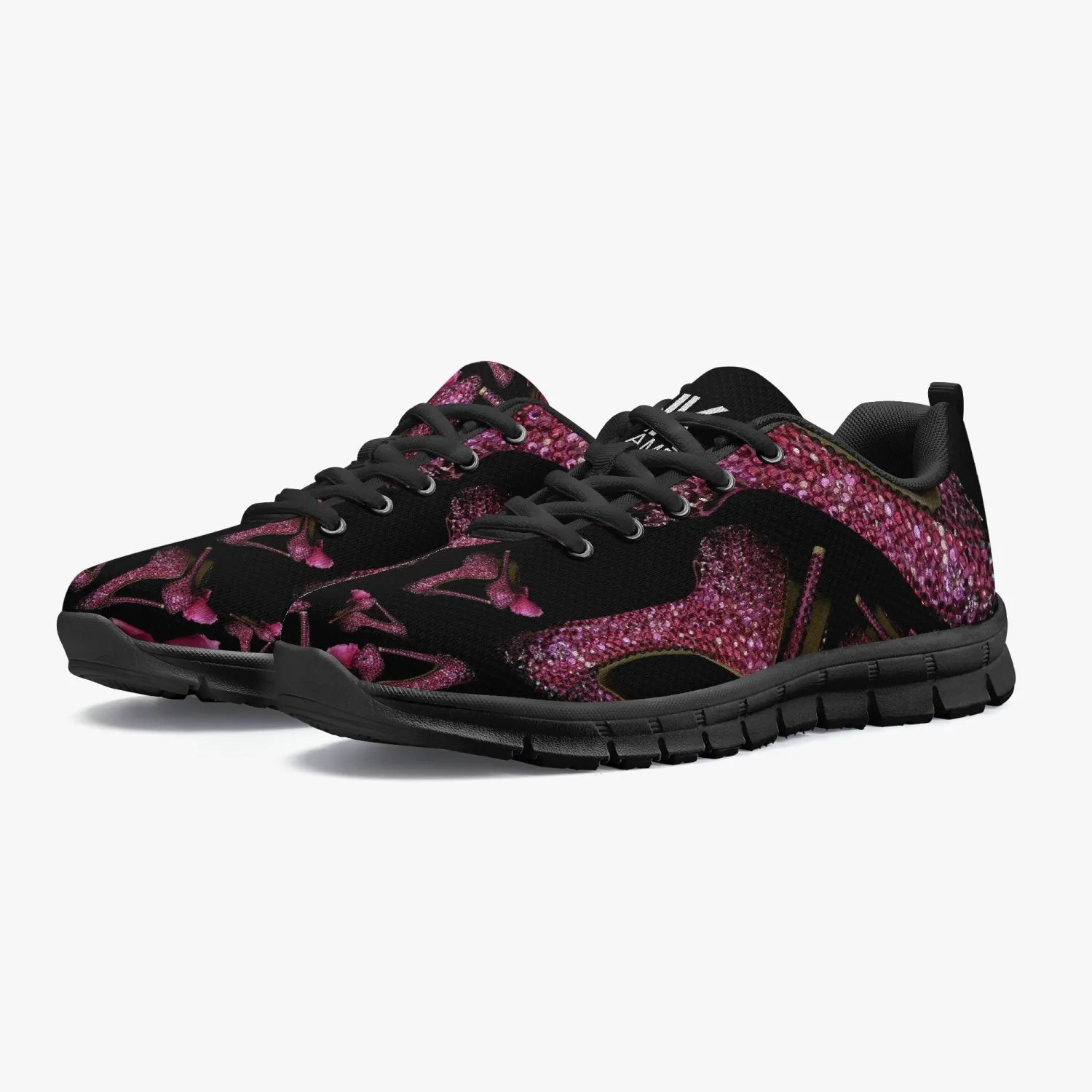 Classic Lightweight Mesh Sneakers - White/Black 'Pink crystals shoes'