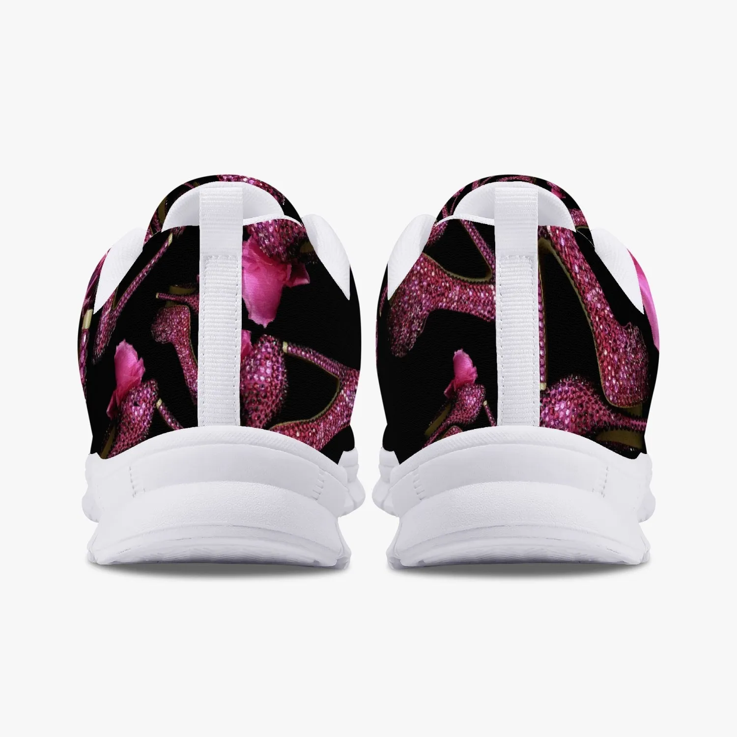Classic Lightweight Mesh Sneakers - White/Black 'Pink crystals shoes'